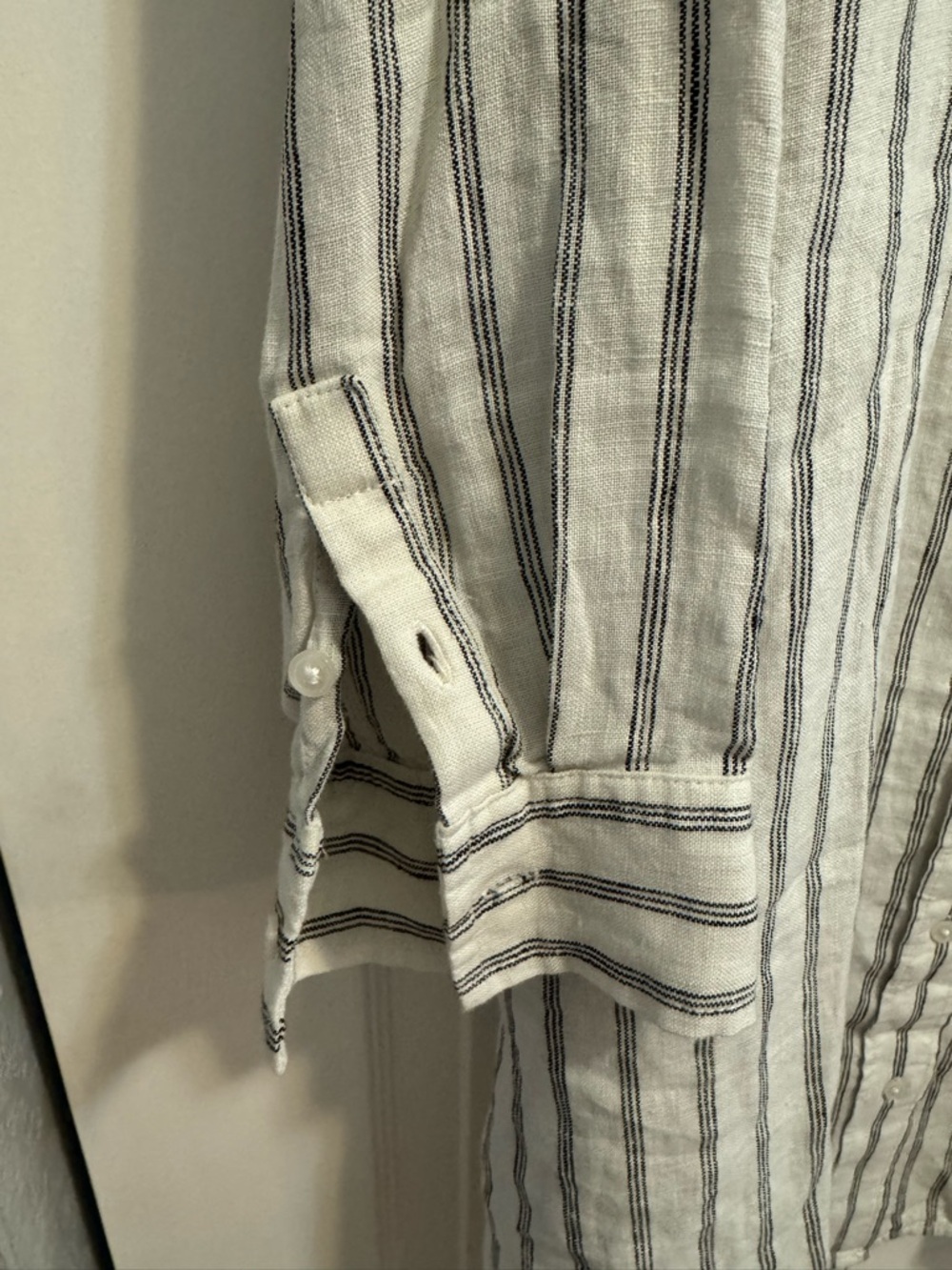 Quince White and faded black Vertical Stripe Button-Down Shirt Dress - Picture 4 of 4